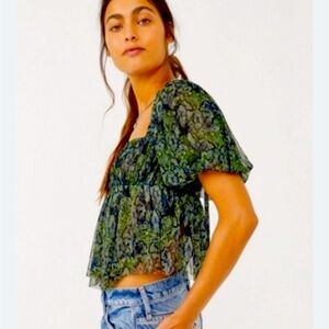 Free People Penelope Smocked, Sheer Top NWOT